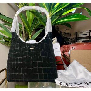 BEAUTIUL COACH Black Croc-Embossed Suede and leather Brooklyn 28 MSRP 395.00